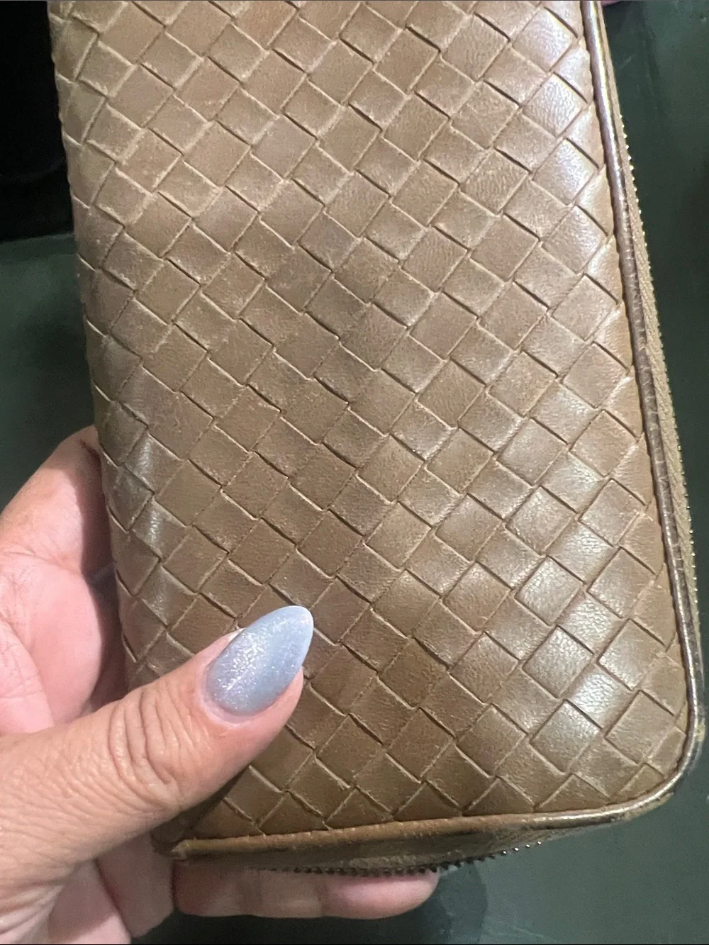 Bottega Veneta Tan Woven Zip Wallet